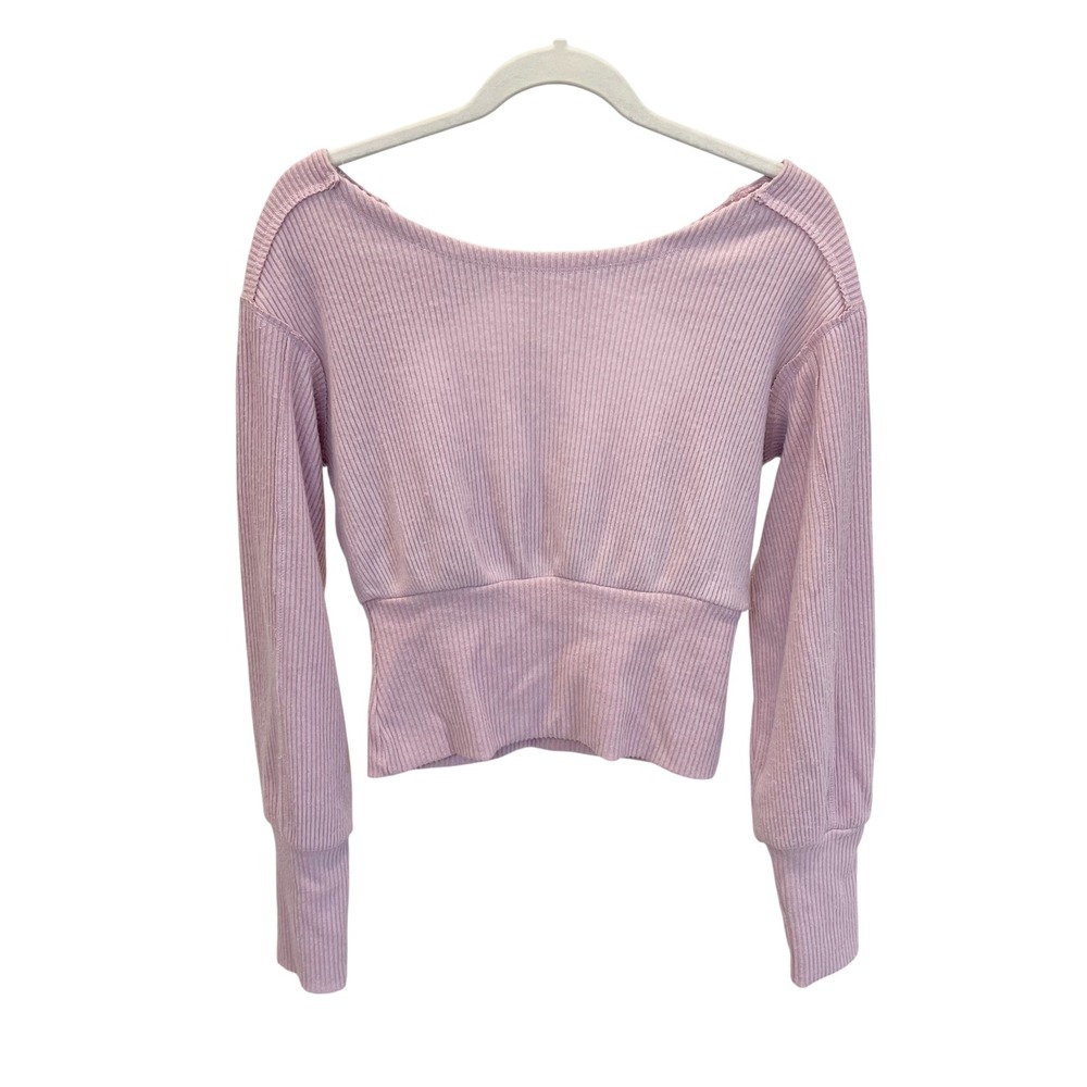 Maeve Anthropologie Purple Ribbed Open Tie Back Long Sleeve Top - Size Small